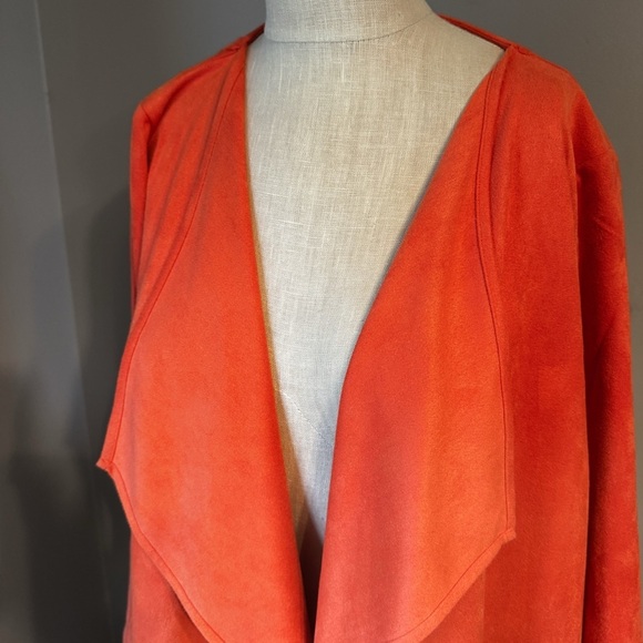 Gretchen Scott Faux Suede Waterfall Draped Open Cardigan-Orange- Sz S - Picture 4 of 9